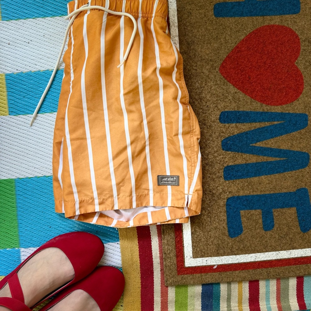 Eddie Bauer Orange Striped Swim Trunks 🩳 Men L